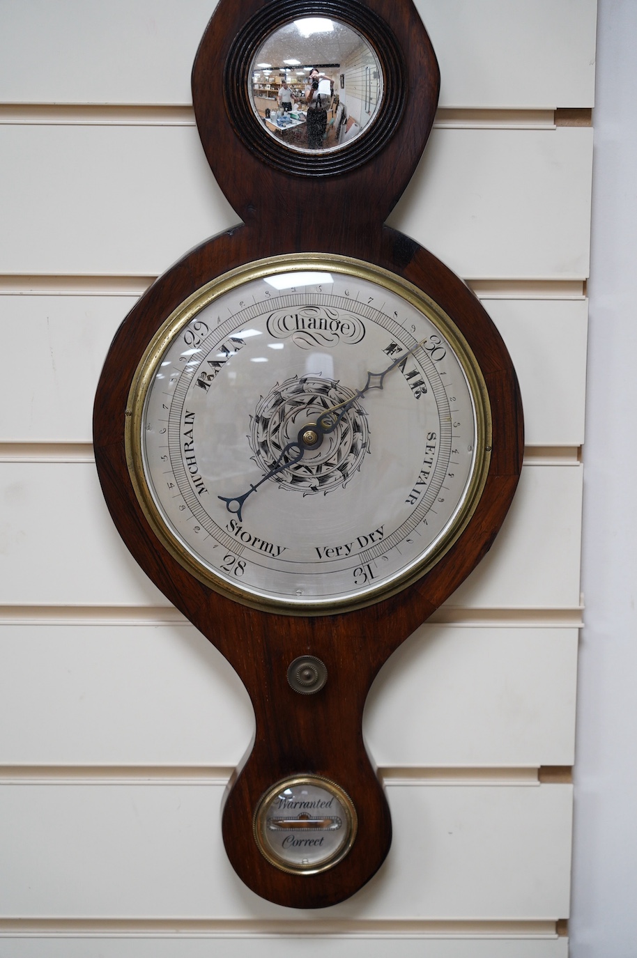 A 20th century mahogany banjo barometer, 99cm. Condition - good, not tested as working